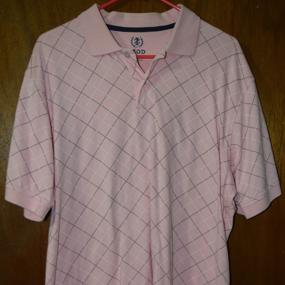 IZOD Men's Large Polo Shirt Pink Black & White